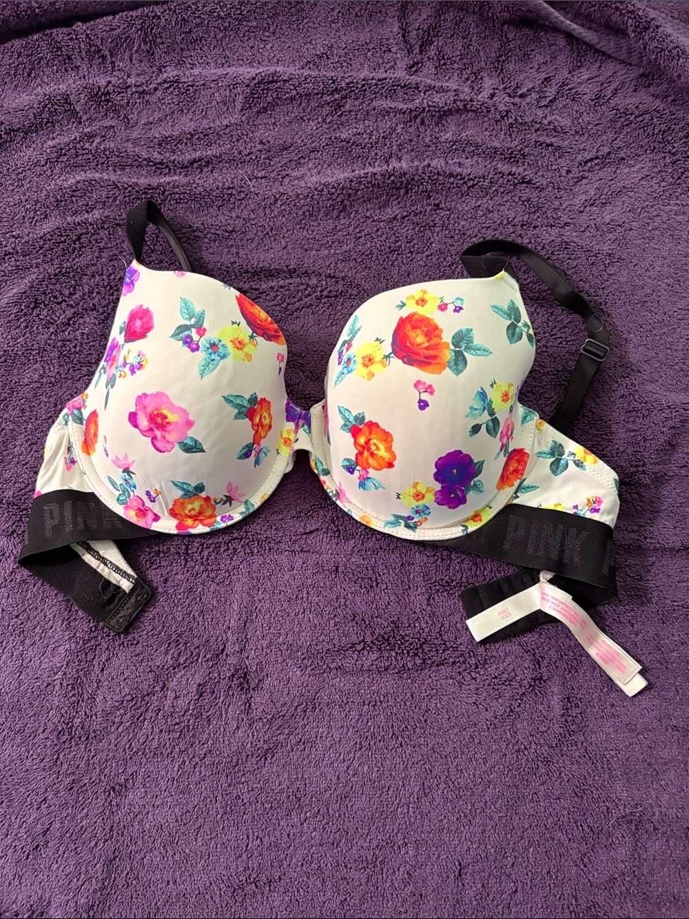 PINK Victoria's Secret Floral Print Kids Bra - White with Multicolor Flowers
